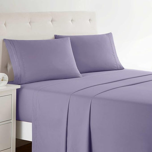 Clara Clark Bed Sheets, Premier 1800 Series 4 Piece Bed Sheet Set, Deep Pocket, Wrinkle, Fade, Stain Resistant, Luxury Soft Bedding Sheets & Pillowcases, California King, Lavender