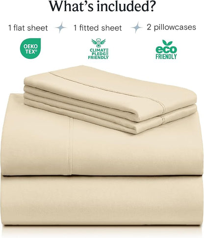 LuxClub 4 PC Full Size Sheet Set Deep Pockets 18" Wrinkle Free Cooling Sheets Machine Washable Hotel Bedding Silky Soft - Cream Full