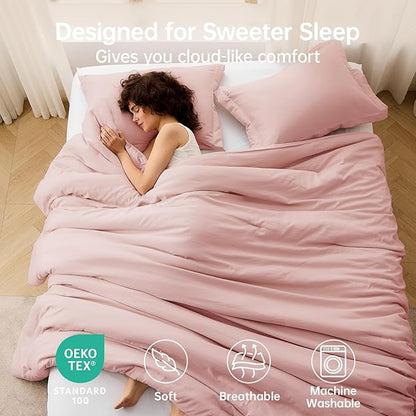 MUXHOMO Oversized Queen Comforter Sets, All Season Ultra Soft Down Alternative Bedding - 3 Piece Lightweight Bed Set Includes 1 Comforter (98"*98") and 2 Pillow Shams (20"x26"), Rose Gold