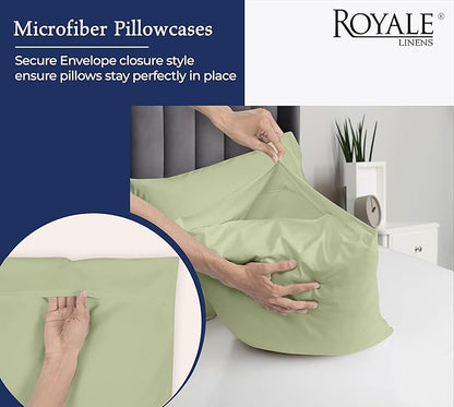 Royale Linens Queen Pillowcase Set of 2 - Bed Pillow Cover - 20" x 30" - Sage Green Pillowcases - 1800 Brushed Microfiber, Wrinkle & Fade Resistant - Soft & Cozy- Queen Size Pillow Case (Sage Green)