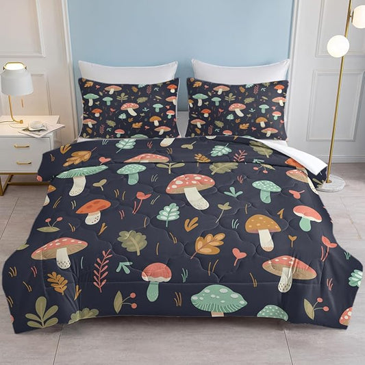 SOULZZZ Colorful Mushroom Bed Set Full for Girls & Boys - Super Soft, Comfy, Breathable Trippy Mushroom Full Comforter and 2 Pillowcases