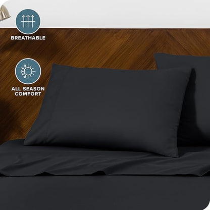 Bare Home Microfiber Pillow Cases - King Size 20x40 - Cooling Pillowcases - Double Brushed - Easy Care - Envelope Closure (King Pillowcase Set of 2, Black)