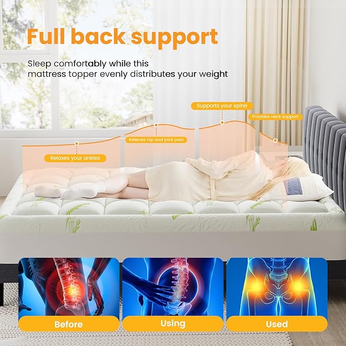 Sweetcrispy Ultra Soft Mattress Topper Queen Size - Viscose Made from Bamboo Pillow Top Mattress Pad for Breathable Cooling & Back Pain Relief, Deep Pocket Comfort Bed Topper, Green