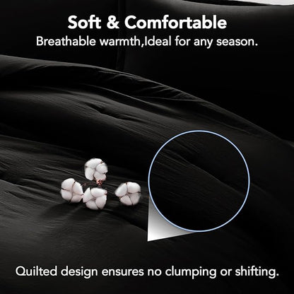 Oversized King Comforter Set Black,3PCS Soft Lightweight Breathable Bedding Comforter for All Season, Oversized King Size(120''×98'' Comforter & 2 Pillowcases)