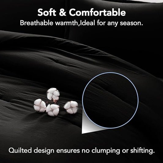 Oversized Queen Comforter Sets Black,3PCS Soft Lightweight Breathable Bedding Comforter Sets for All Season, Queen XL(98''×98'' Comforter & 2 Pillowcases)