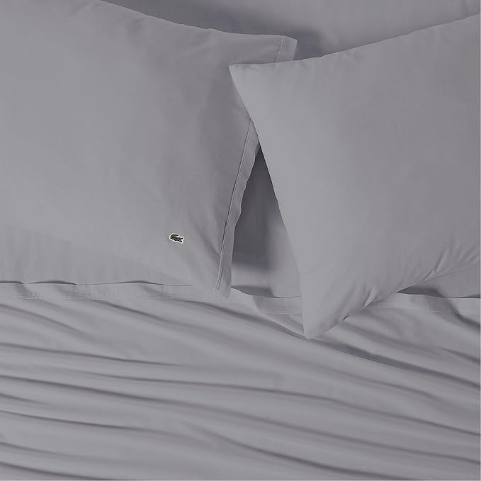 Lacoste 100% Cotton Percale 4-Piece Sheet Set – Cool, Crisp, Matte, and Durable, Oeko-Tex Certified – Solid, Sleet, California King