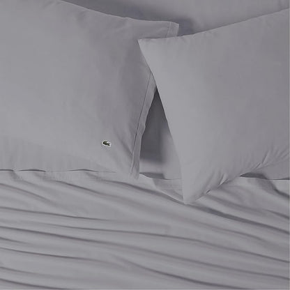 Lacoste 100% Cotton Percale 3-Piece Sheet Set – Cool, Crisp, Matte, and Durable, Oeko-Tex Certified – Solid, Sleet, Twin