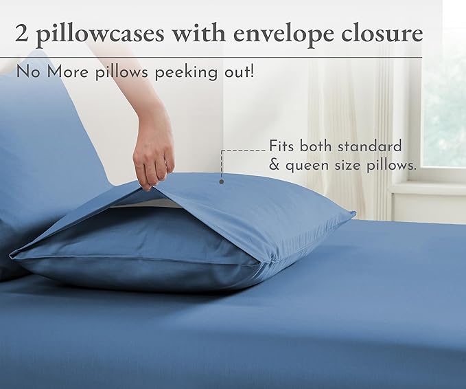 California Design Den Pillow Cases Queen/Standard - Soft 100% Organic Cotton, Crisp and Breathable Percale, Durable Organic Pillow Cases with Envelope Closure - Riviera Blue