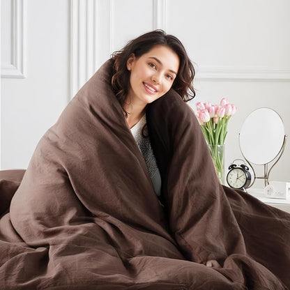 NEXHOME PRO Queen Duvet Cover Set, 100% Certified Organic Cotton with Washed Feel & Linen-Like Texture, Comfortable & Breathable, Home Bedding Set Dark Brown (No Comforter) 90" 90"