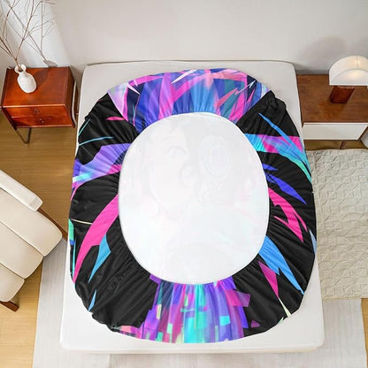 3D Anime Girl Bed Sheets American Street Culture Fitted Sheet Twin for Teens Youth Girls Watercolor Graffiti Style Bedding Set Galaxy Stars Print Sheets with 1 Pillow Case, No Flat Sheet