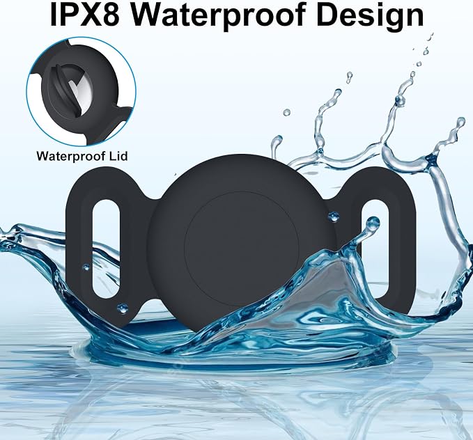 Waterproof Collar Holder Compatible with Airtag (2 Pack), Protective Anti-Lost Case for GPS Tracker, Silicone Collar Holder for Pets (Black/Midnight Blue)