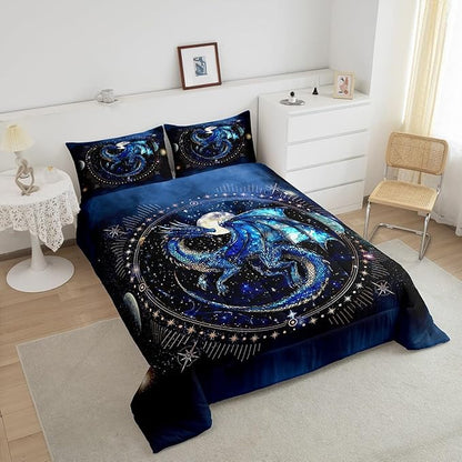 Feelyou Dragon Comforter Set Full Size Comforter for Boys Girls Teens Luxury Bedding Set Dragon Decor Duvet Set Room Decor Blue Black Quilt Set
