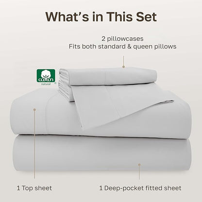 California Design Den Luxury Cotton Sateen Full Sheets Set - Light Grey Sheet Set, 500 Thread Count 100% Cotton, Ultra Soft Bedding, Deep Pocket Fits 16 Inch Mattresses
