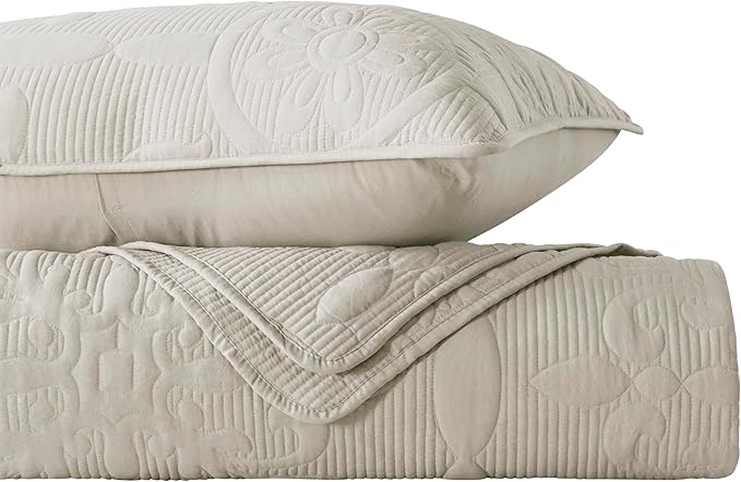 Light Beige Damask Quilt King Size Bedding Sets with 2 Pillow Shams, Boho Bedspread Lightweight Soft Farmhouse Vintage Bohemian Coverlet Retro Jacquard Pattern Bed Cover for All Season, 3 Pieces