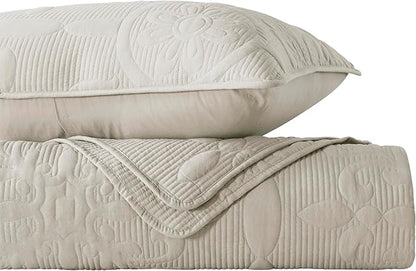 Light Beige Damask Quilt Queen Size Bedding Sets with 2 Pillow Shams, Boho Bedspread Lightweight Soft Farmhouse Vintage Bohemian Coverlet Retro Jacquard Pattern Bed Cover for All Season, 3 Pieces