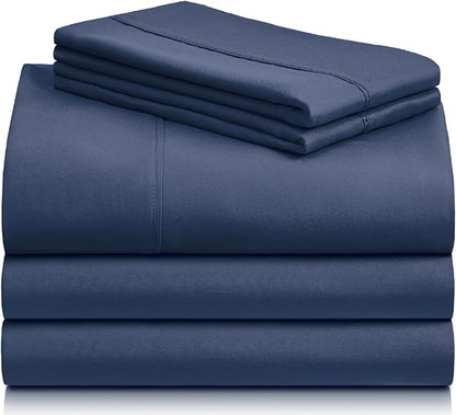 LuxClub 5 PC Split King Sheet Set, Breathable Luxury Bed Sheets, Deep Pockets 18" Eco Friendly Wrinkle Free Cooling Sheets Machine Washable Hotel Bedding Silky Soft - Navy Split King