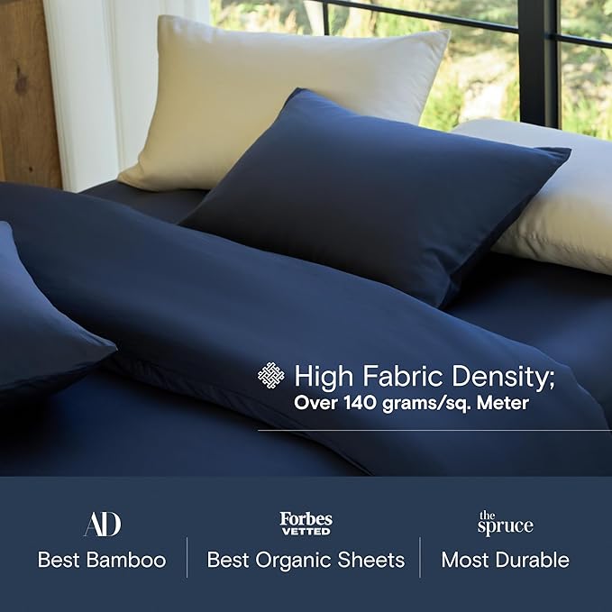 DOZ Sheet Set, 100% Viscose derived from Bamboo, Organically Grown, Buttery Soft, Cooling Sheets, High GSM, Deep Pockets - 3 Piece - 2 Pillowcases 1 Fitted Sheet (Sapphire, King)