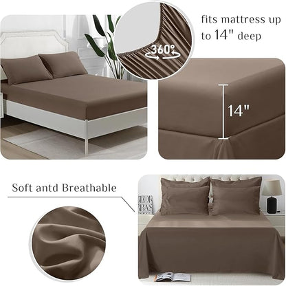 JOLLYVOGUE Twin Comforter Set, Ultra-Soft Bed in a Bag Twin Size 5 Pieces, Oeko-TEX Certified Bedding Set with Down Alternative Comforter, Sheets, Pillowcases & Shams, Brown