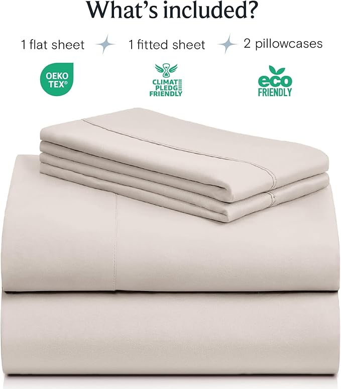 LuxClub 4 PC Sheet Set Bed Sheets Deep Pockets 18" Eco Friendly Wrinkle Free Cooling Machine Washable Hotel Bedding Silky Soft - Linen Queen