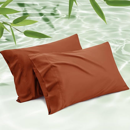 Bedsure King Size Pillow Cases Set of 2, Cooling Pillow Cases for Hot Sleepers, Rayon Derived from Bamboo Burnt Orange Pillowcases, PureWoven Soft Pillow Covers with Envelope Closure, 20x36 Inches
