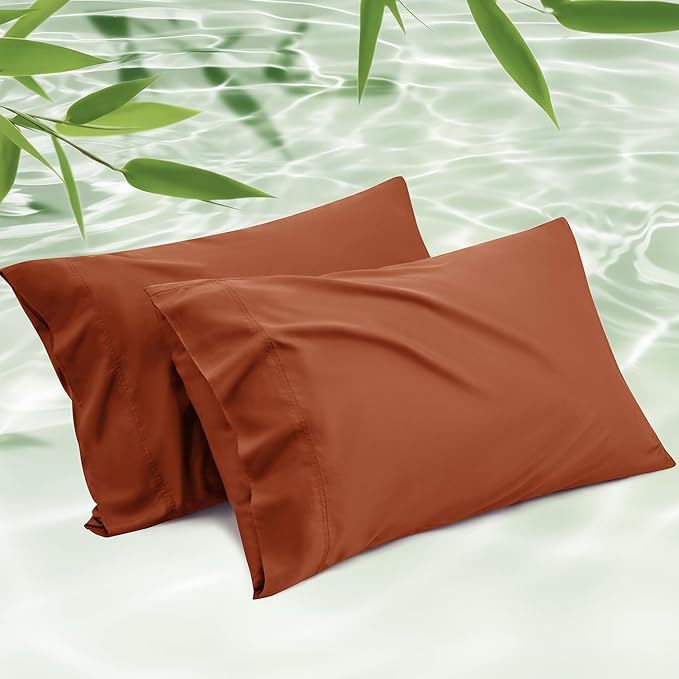 Bedsure Pillow Cases Standard Size, Cooling Pillow Cases, Rayon Derived from Bamboo Burnt Orange Pillowcases Standard Set of 2, PureWoven Silky Soft Pillow Covers with Envelope Closure, 20x26 Inches