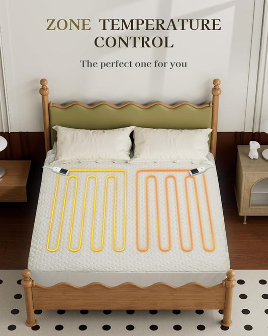 Gotcozy Heated Mattress Pad Califonia King Size Dual Control - Electric Mattress Pad Fit up to 15‘’ with 6 Heat Setting & 10 Hour Auto Off ETL Certified Machine Washable(White)