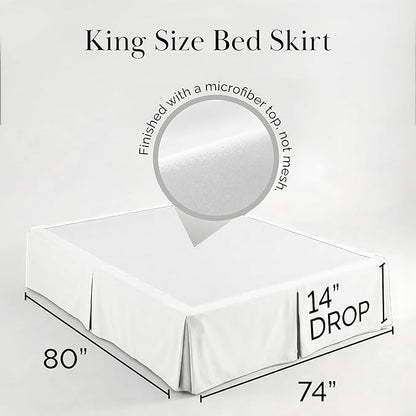 Southshore Fine Living, Inc. Pleated King Bed Skirt 14 Inch Drop - Classic White Bed Skirt, Dust Ruffle for King Size Bed - Fade Resistant for Everyday Use, Durable Microfiber - Bright White