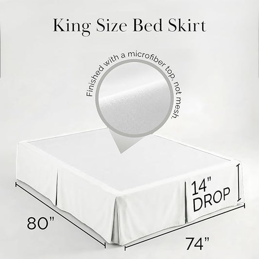 Southshore Fine Living, Inc. Pleated King Bed Skirt 14 Inch Drop - Classic White Bed Skirt, Dust Ruffle for King Size Bed - Fade Resistant for Everyday Use, Durable Microfiber - Bright White