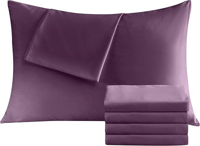 Pillowcases Queen 4 Pack, 20x30 Pillow Cases with Envelope Closure, Soft Plain Brushed Microfiber Covers Breathable Wrinkle-Resistant, Dark Purple
