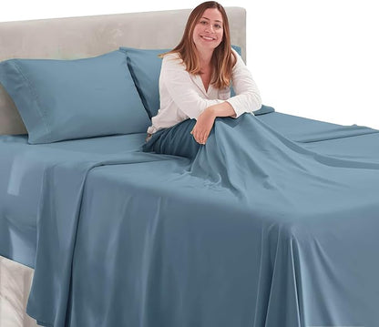 Nestl Full Size Sheet Set, 4 Piece Extra Deep Pocket (18-24 inches), Microfiber, Hotel Luxury, Soft, Breathable, Wrinkle-Free, Easy to Care, Stone Blue