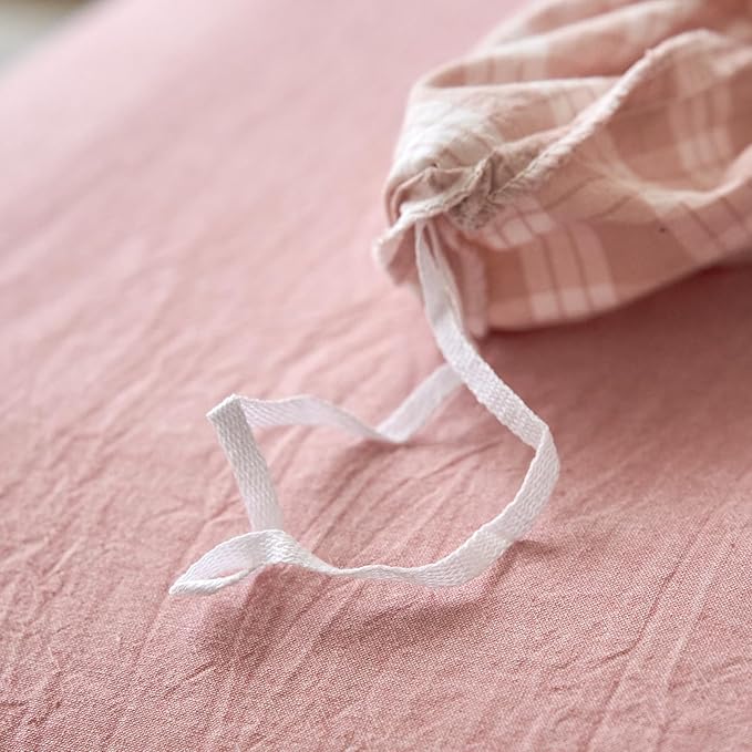 Pink Gingham Queen Duvet Cover Washed Cotton Boho Comforters Queen Size Cover Checkered Plaid Lightweight Cute Duvet Cover Set with Hidden Zipper Cozy Teen Bedding Set for Girls Duvet Protector