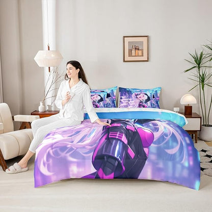 7 Piece Girls Japanese Anime Bedding Set Twin, Kawaii Anime Girl Comforter Sets Cartoon Girl Bed In A Bag For Kids Teens Adult Women, Japanese Animation Sci Fi Style Sheet Sets With Comforter