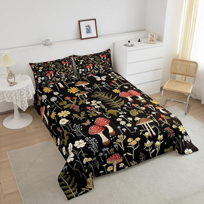 Feelyou Mushroom Comforter Set Toddler Size Boho Comforter Western Decor Bedding Set Southwest Native American Design Duvet Set Room Decor Bronze Black Quilt Set