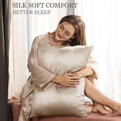 Adubor 100% Silk Pillowcase - Mulberry Silk Pillow Cases, 22 Momme 6A Grade Fibers, Silk Pillow Case for Hair and Skin Health, with Hidden Zipper (King 20''×36'', Beige, 1PC)