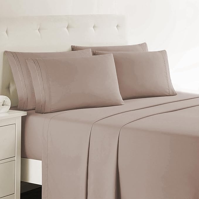 Clara Clark Full Sheets, 6 Piece Set - Hotel Luxury Bed Sheets, Super Soft Bedding Set, Full Size, Taupe Sand