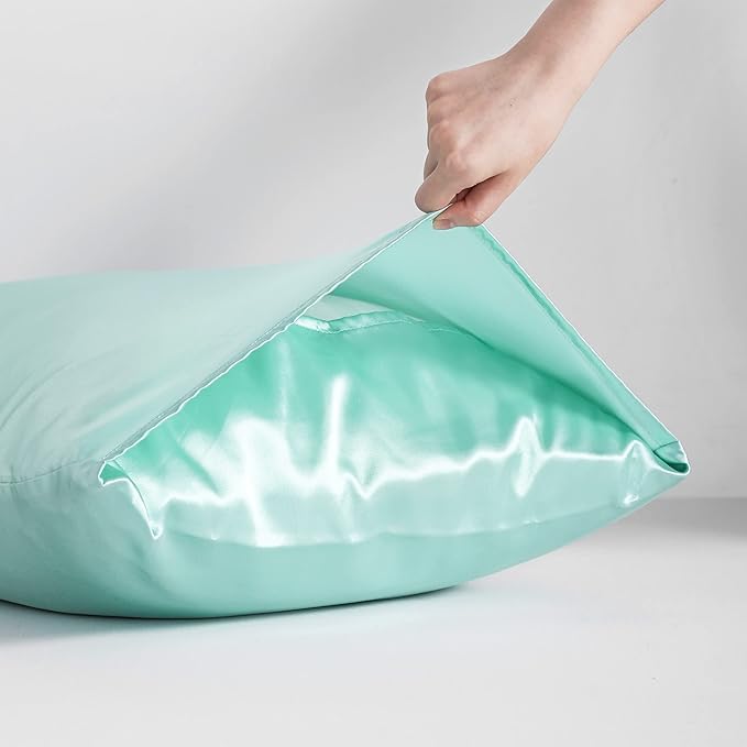 NTBAY 12 Pack Satin King Pillowcases for Hair and Skin, Luxurious and Silky Pillow Cases with Envelope Closure, 20 x 36 Inches, Light Blue