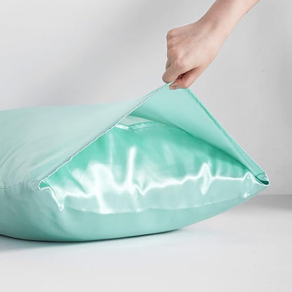 NTBAY 12 Pack Satin King Pillowcases for Hair and Skin, Luxurious and Silky Pillow Cases with Envelope Closure, 20 x 36 Inches, Light Blue