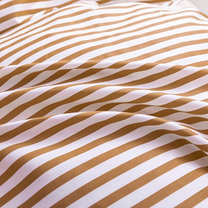 JELLYMONI Queen Duvet Cover Set, Cotton Duvet Cover 3 Pieces with Zipper Closure, 1 Duvet Cover and 2 Pillowcase s(White with Rust Striped)
