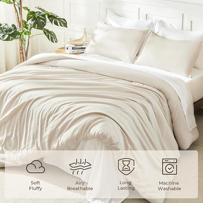 Litanika Oversized King Comforter 120x120, 3 Pieces Beige Lightweight Solid Bedding Comforter Set, All Season Fluffy Bed Set (1 Comforter & 2 Pillowcases)