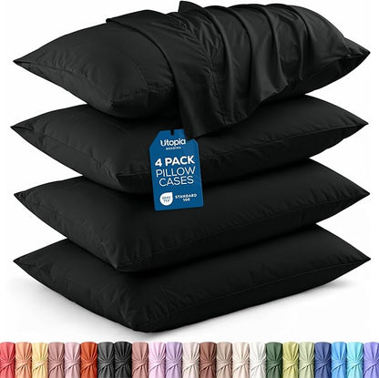 Utopia Bedding King Pillow Cases - 4 Pack - Envelope Closure - Soft Brushed Microfiber Fabric - Shrinkage and Fade Resistant Pillow Covers King Size 20 X 40 Inches (King, Black)