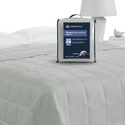 Serta Air Dry Down Alternative Bedding Blanket, Cooling and Breathable Performance Fabric, Full/Queen, Seaglass