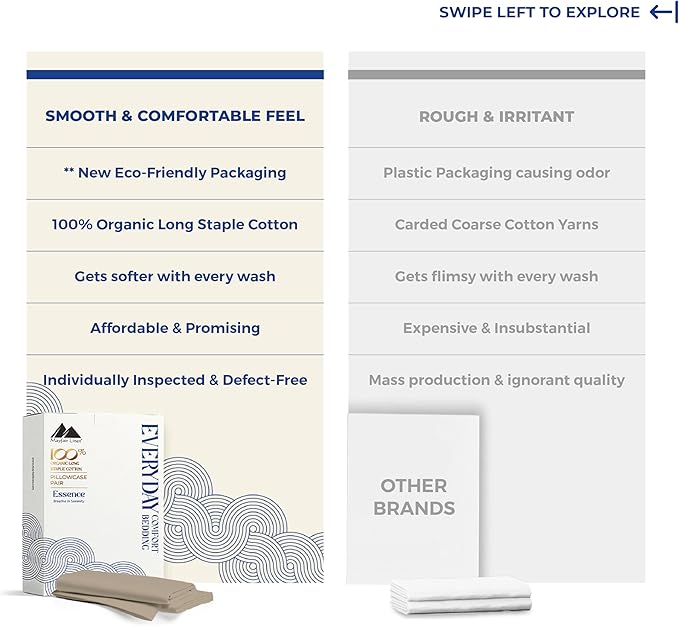 Mayfair Linen 100% Organic Cotton King Size Pillow Cases Set of 2 - Soft Hotel Quality Covers for King Size Pillows (Taupe), Authentic GOTS Certified, Crisp, Cooling Percale Weave Cotton Pillowcases