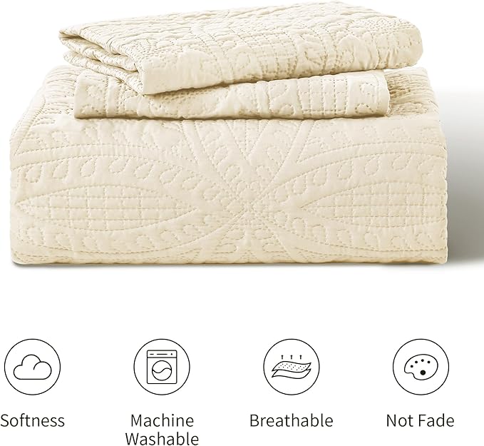 Love's cabin Oversized King Size Quilt Bedding Set Beige Bedspreads - Oversized King Lightweight Bedspread Comforter - Coin Pattern Coverlet for All Season - 3 Pieces (1 Quilt, 2 Pillow Shams)