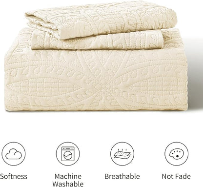 Love's cabin Oversized King Size Quilt Bedding Set Beige Bedspreads - Oversized King Lightweight Bedspread Comforter - Coin Pattern Coverlet for All Season - 3 Pieces (1 Quilt, 2 Pillow Shams)