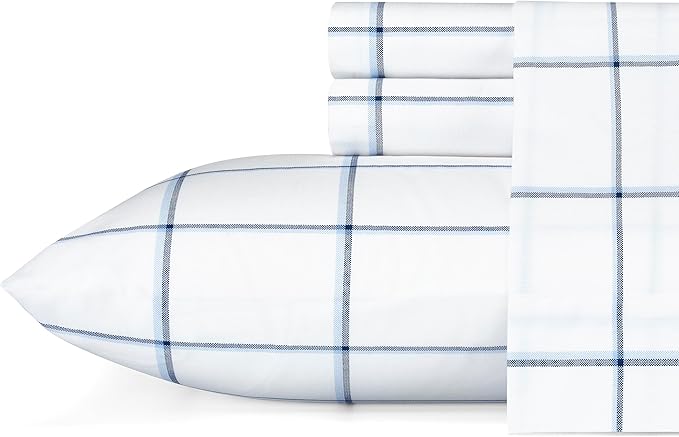 Nautica - Queen Sheet Set, Cotton Percale Bedding Set, Crisp & Cool, Stylish Bedding Set (Plot Blue, Queen)