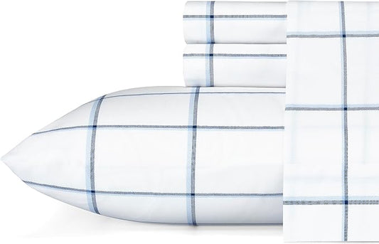 Nautica - Queen Sheet Set, Cotton Percale Bedding Set, Crisp & Cool, Stylish Bedding Set (Plot Blue, Queen)