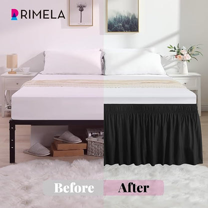 RIMELA Black Bed Skirt King Size 15 Inch Drop, Elastic Bed Skirting for Bed Base and Frame, Bedding Dust Ruffle Easy to Install, Lightweight Wrap Around Adjustable Bedskirt