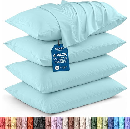 Utopia Bedding Queen Pillow Cases - 4 Pack - Envelope Closure - Soft Brushed Microfiber Fabric - Shrinkage and Fade Resistant Pillow Covers Queen Size 20 X 30 Inches (Queen, Spa Blue)