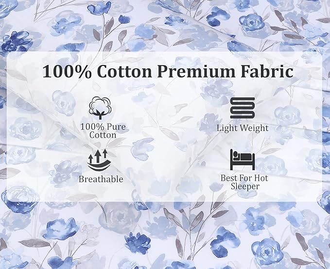 RUVANTI 100% Cotton Sheets – Full Size Percale Bedding, Cooling & Breathable Floral Design, Durable with a Crisp, Soft & Comfortable Feel, 16" Deep Pocket, 4-Piece Set, Monotones