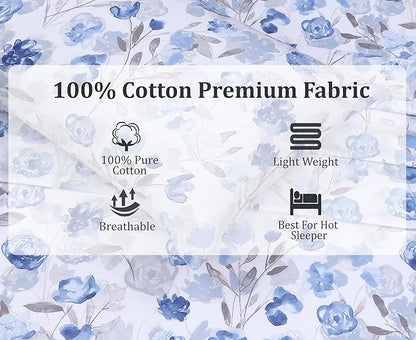 RUVANTI 100% Cotton Sheets – Full Size Percale Bedding, Cooling & Breathable Floral Design, Durable with a Crisp, Soft & Comfortable Feel, 16" Deep Pocket, 4-Piece Set, Monotones